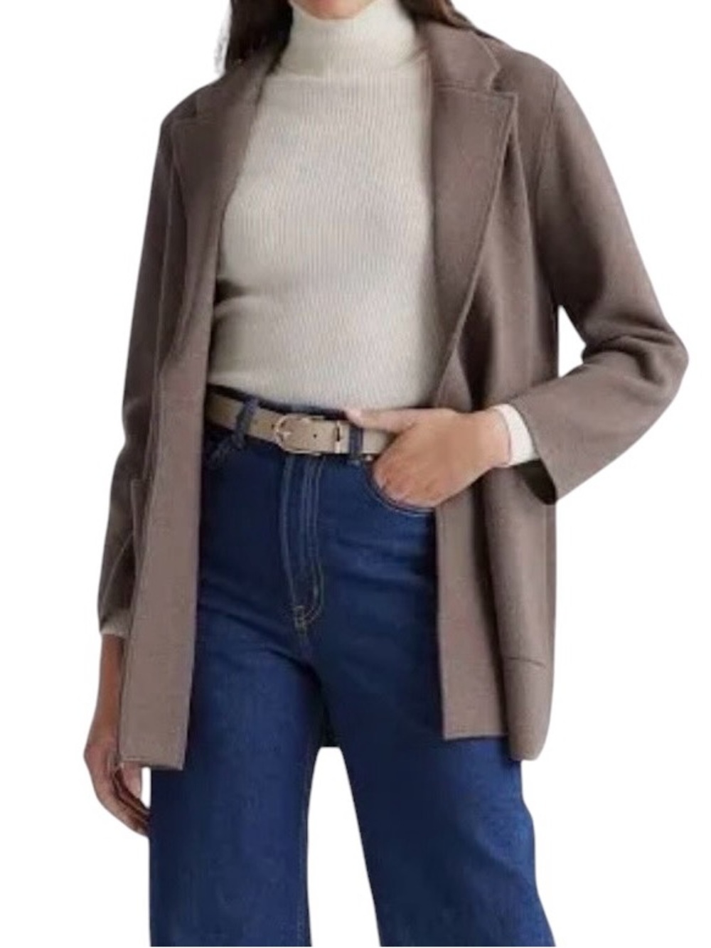 Quince Organic Cotton Knit Blazer Sweater Heather Brown Small Unstructured
